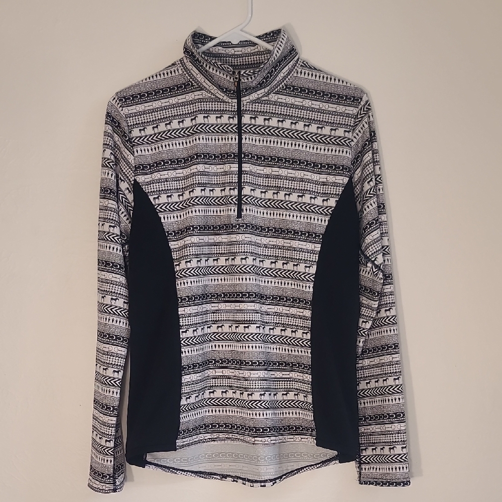 Women's Black & White Patterned Half-Zip Top